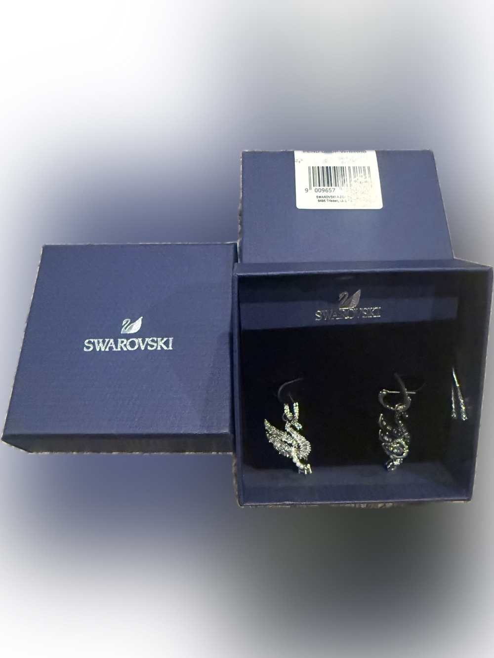 Swarovski Silver Crystal Swan Drop Earrings NIB Retail:$219 Mixed Stones - Picture 3 of 7